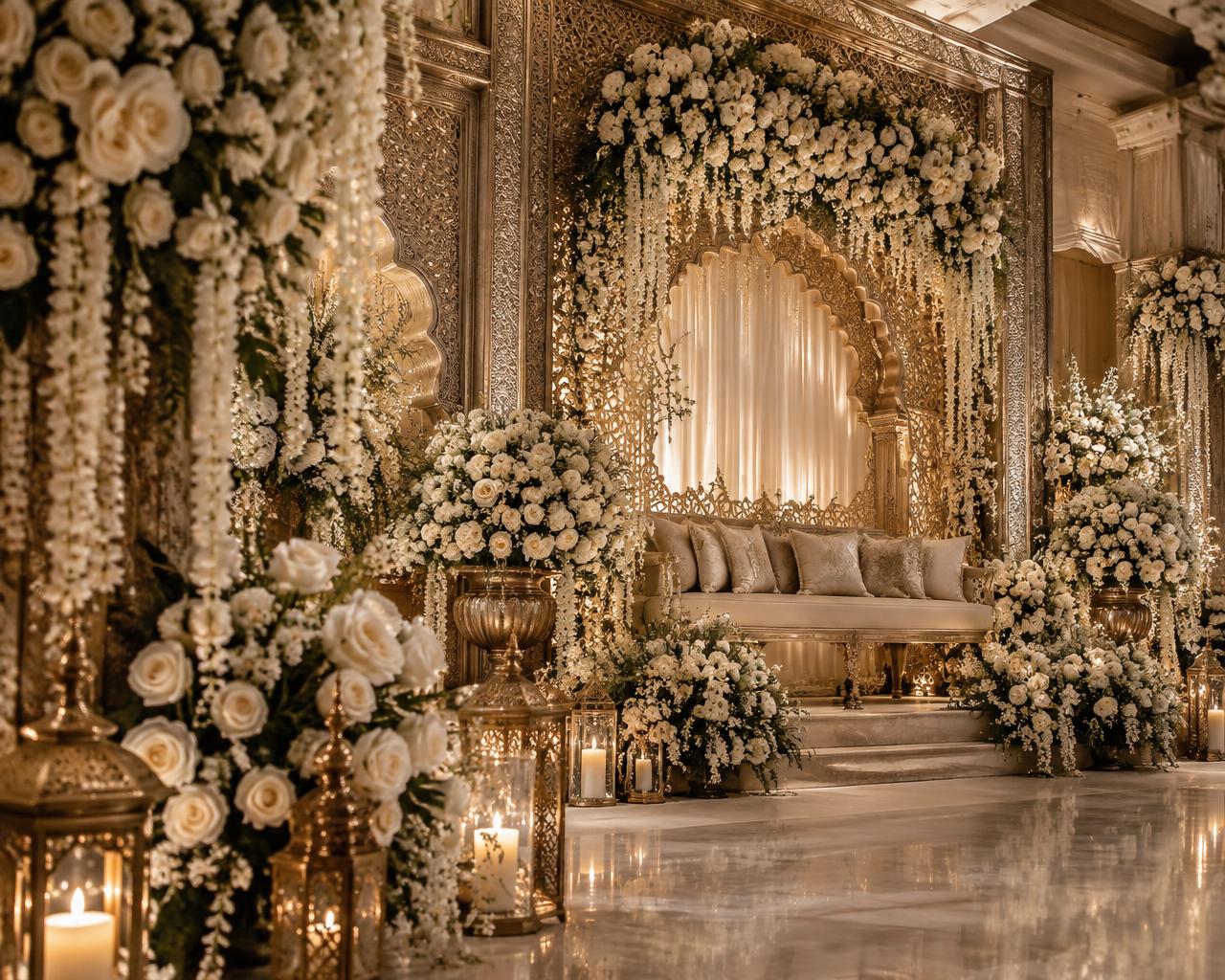 Ivory floral wedding stage